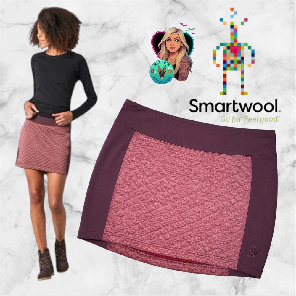 Smartwool Womens Large Diamond Peak Quilted Skirt Red Fig Heathered Merino Wool